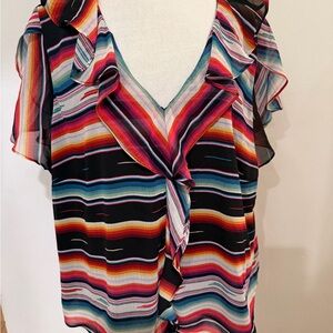 Ralph Lauren Ruffled Blouse Top Women's Size XXL Black Striped Flutter Sleeve